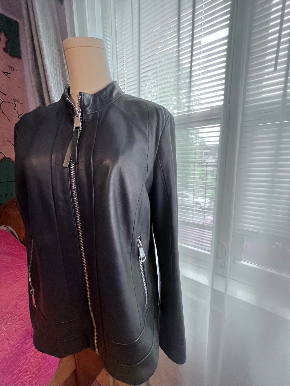 DKNY Black Leather Zip Moto Jacket